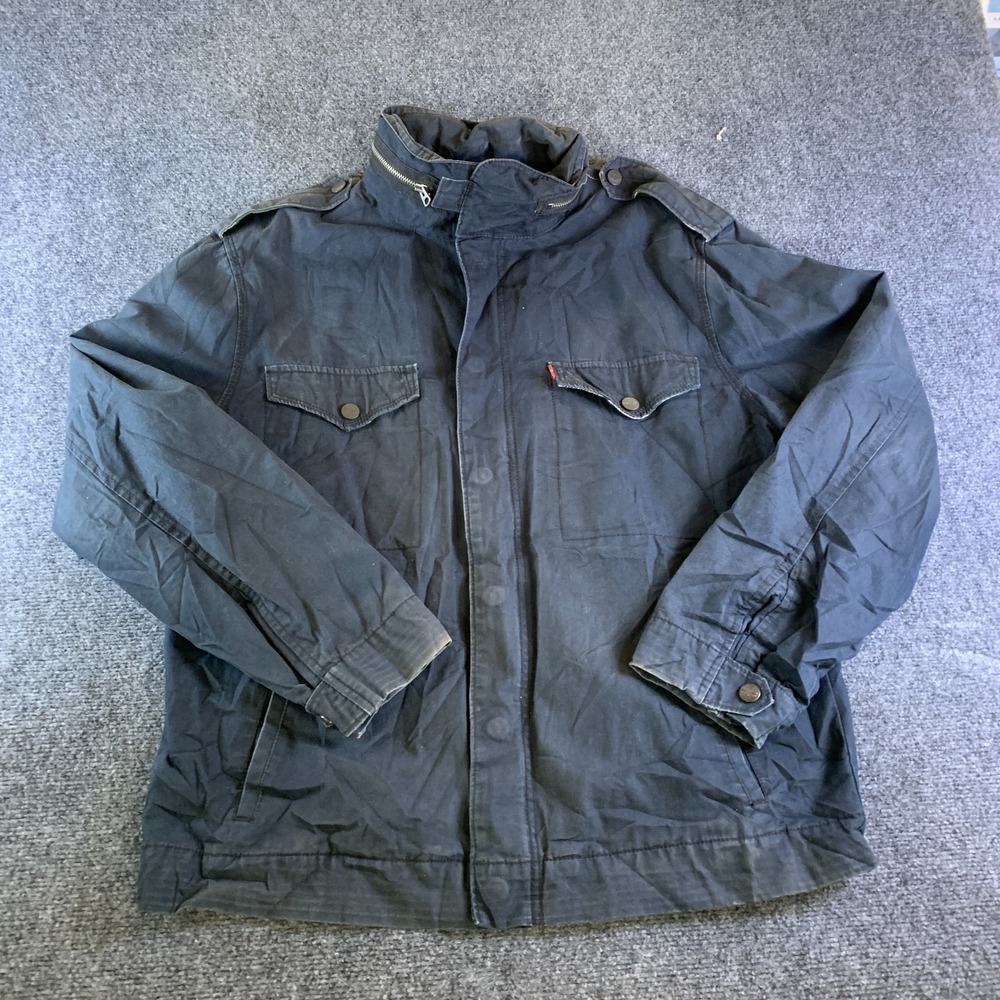 Levi's Military Style Utility Field Jacket Mens XL Dark Blue Flap Pockets Zip-Up